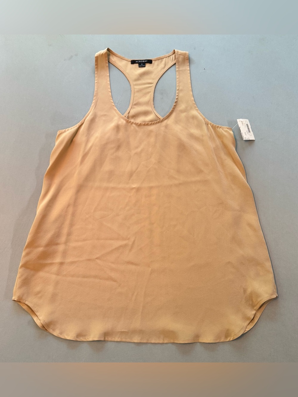 Acrobat Racerback NWT small flaw tunic Tank Top M 100% Silk “latte” Quiet Luxury